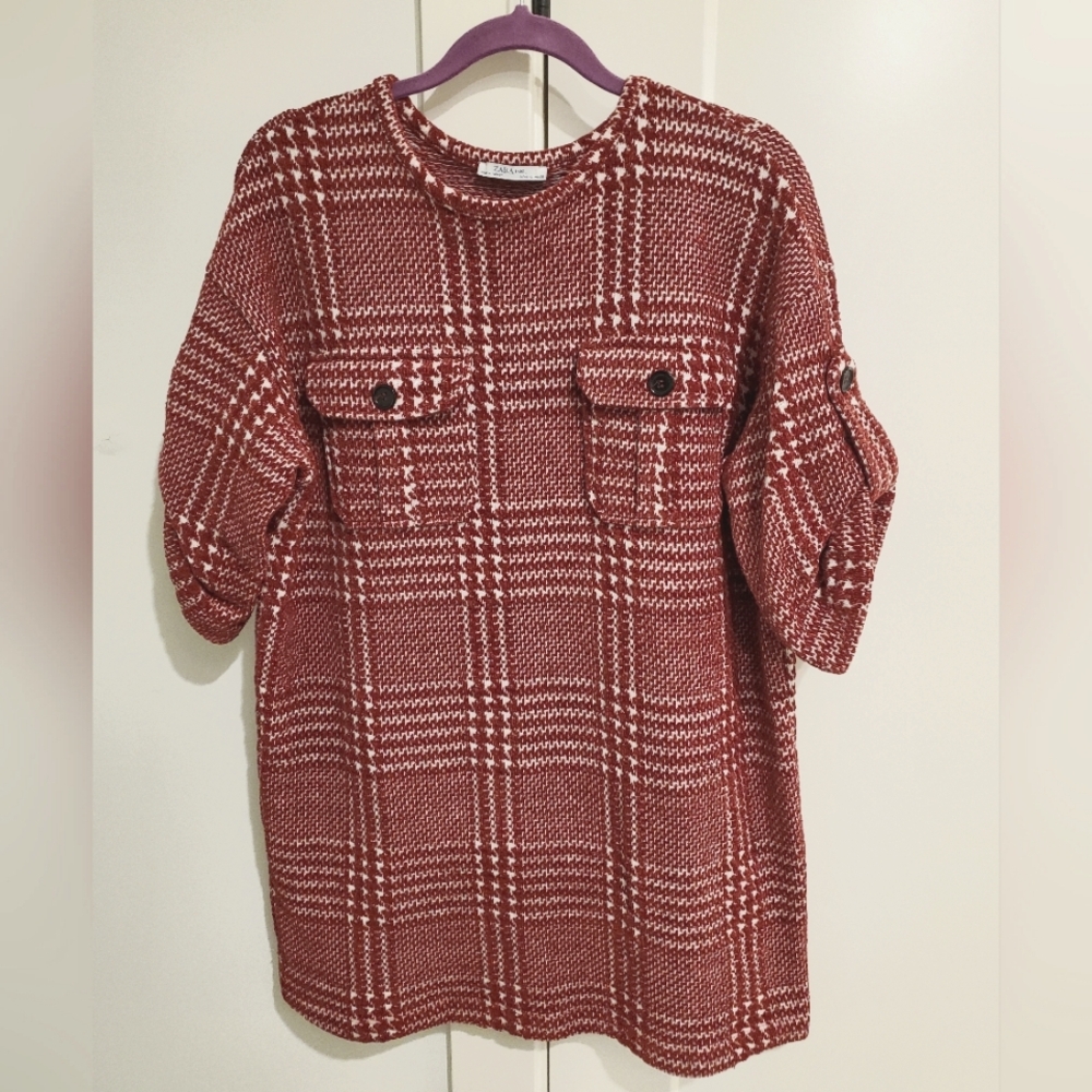 Zara Basics -Plaid Red Tunic Sweater Super Soft NWOT